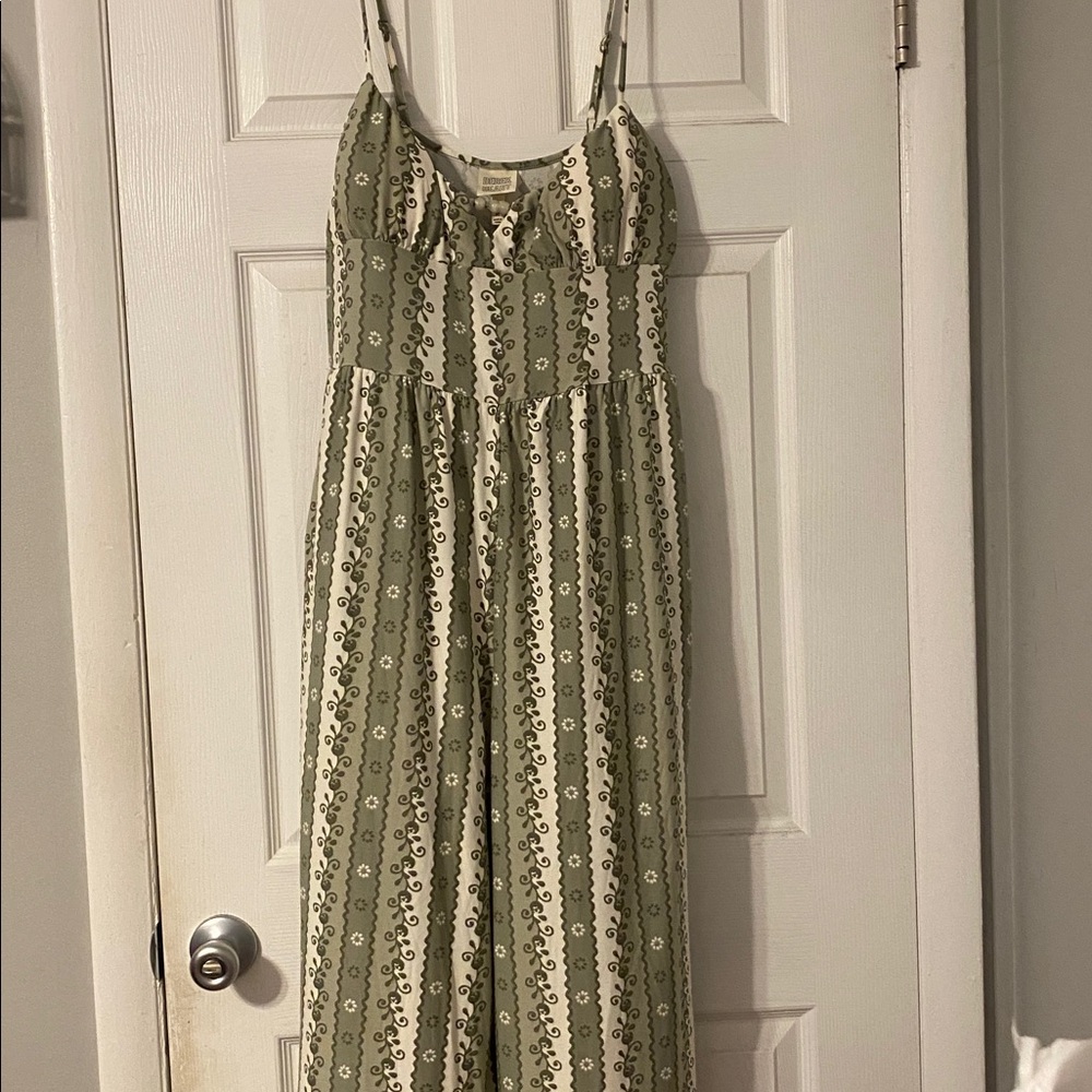 Derek Heart Sage Green and Cream Floral-Stripe Jumpsuit - Picture 2 of 7
